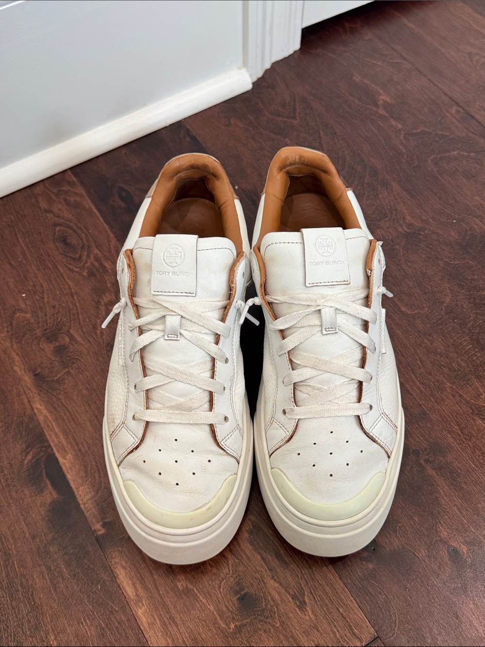 Tory Burch Men’s White Leather Sneakers Shoes Luxury Logo, size 10 - Picture 6 of 9
